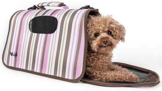 Pet Life ® Paw Patterned Airline Approved Zippered Folding Collapsible Travel Pet Dog Carrier