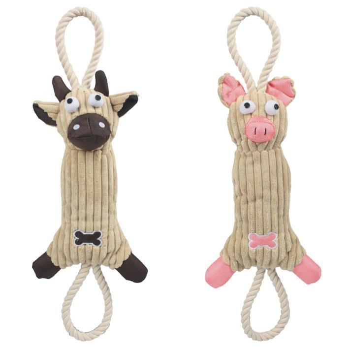 Pet Life ® 'Plush Cow' Natural Jute Rope and Squeak Tugging