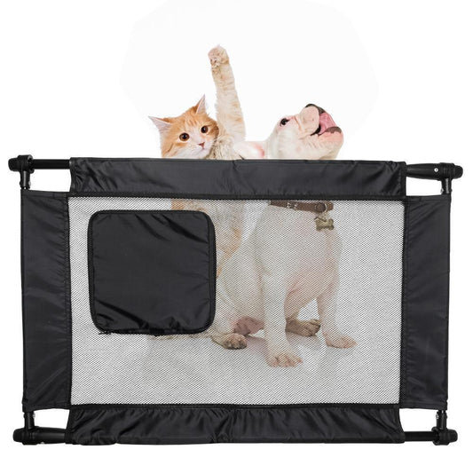 Pet Life ® 'Porta Gate' Anti-Drilling Nylon Mesh Collapsible Folding Travel Safety Pet Cat Dog Gate w/ Zippered Entrance