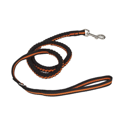 Pet Life black and orange nylon dog leash with a shock-absorbing bungee section and silver metal swivel clip.