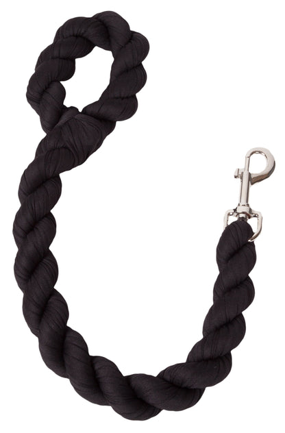 Black twisted rope dog leash with industrial-strength shock cord, a looped handle, and silver swivel snap hook.