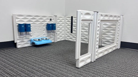 EZwhelp pet room add-on set with feeding station and adjustable panels for pet care