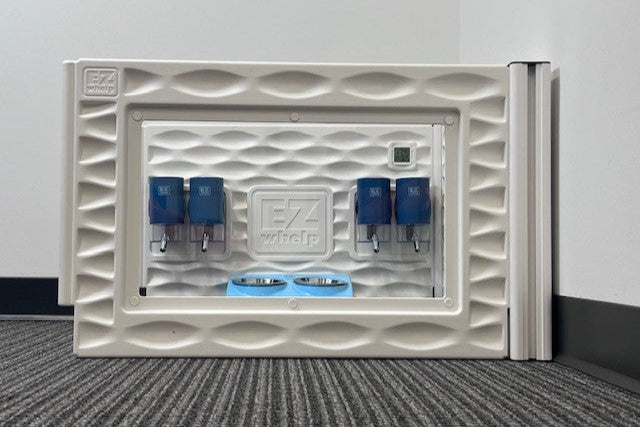 EZwhelp pet room add-on set with feeding stations and water dispensers for convenient pet care