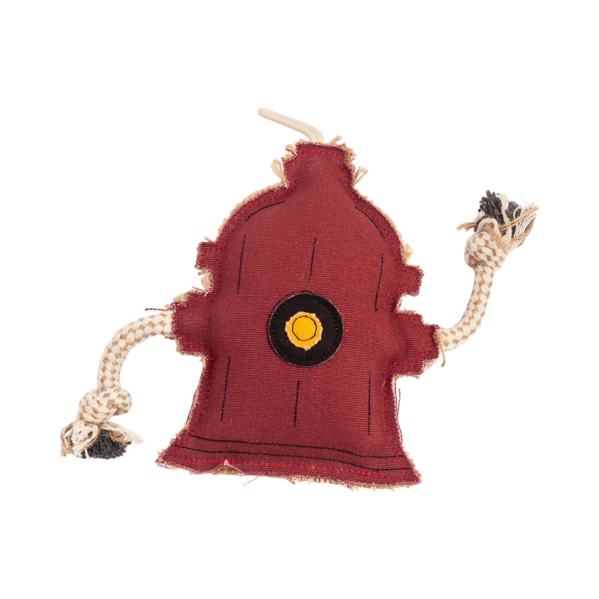 Pet safe jute chew toy for dogs in fire hydrant shape with rope for added fun and durability