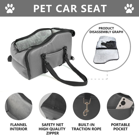 V.I.P Digital Presence pet safety seat for car featuring flannel interior and portable pocket