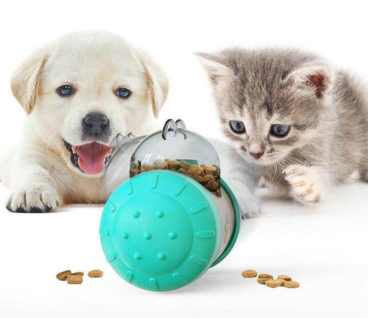 Purrfect Pet Kingdom pet snack dispensing puzzle toy with treats inside, puppy and kitten playing together