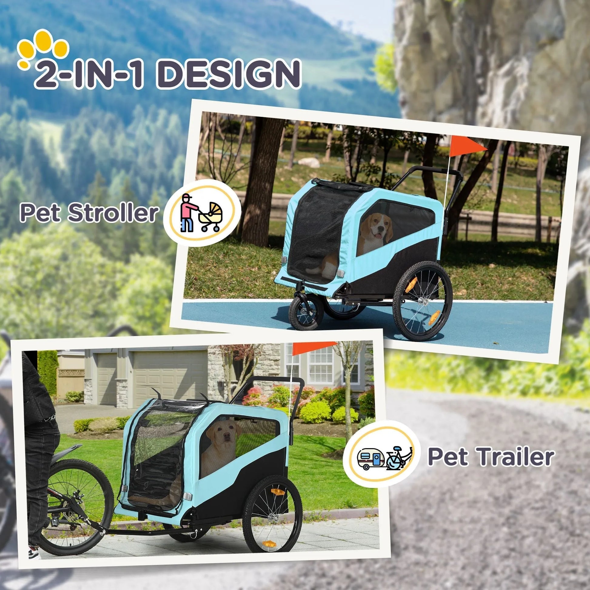 Large Berry Charmz Pet Stroller - 2-in-1 Dog Bike Trailer & Stroller Combo with Quick-release Wheels, perfect for pet adve...
