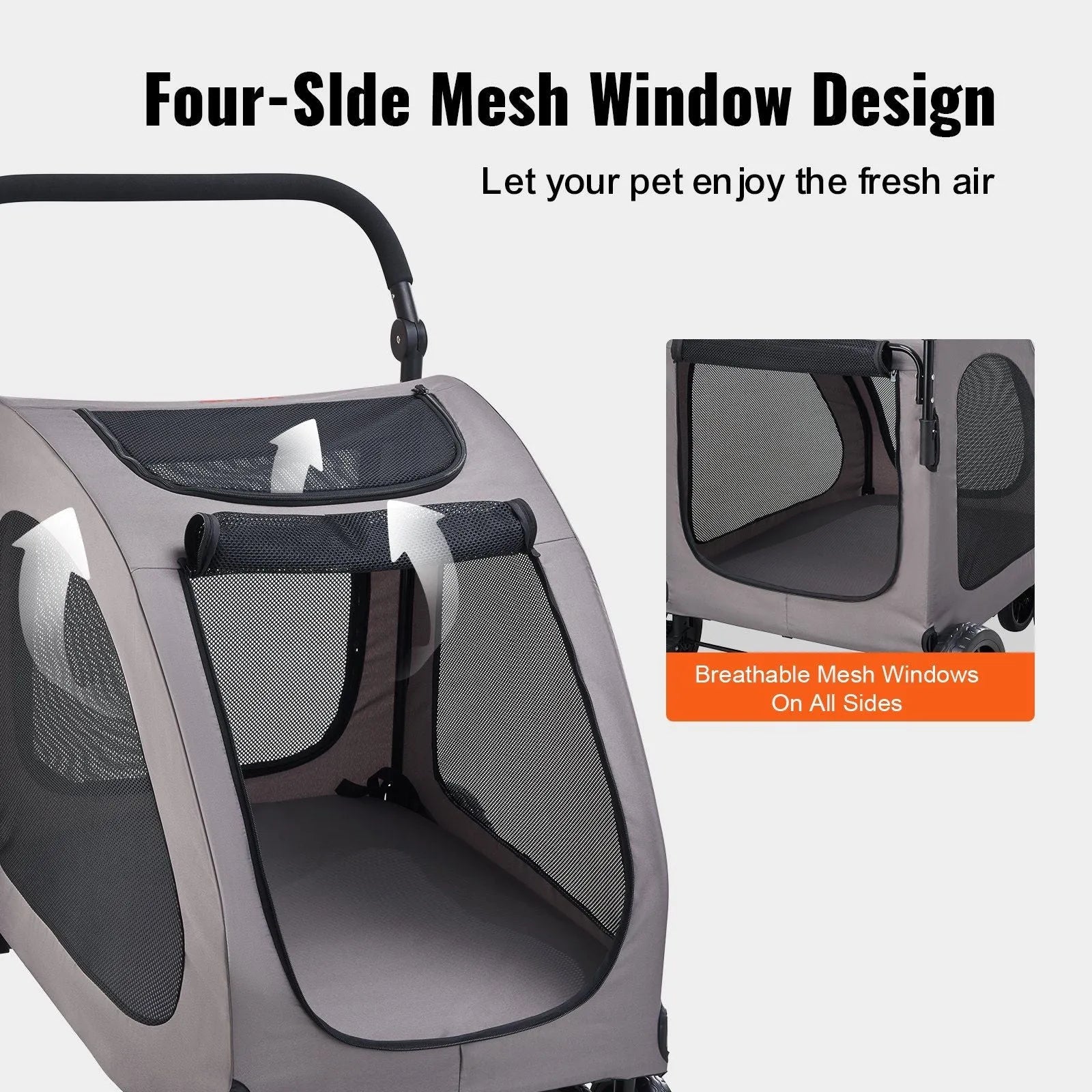 Berry Charmz 4-Wheel Pet Stroller Carrier in large, designed for dogs and cats, supports up to 160lbs, perfect for outdoor...