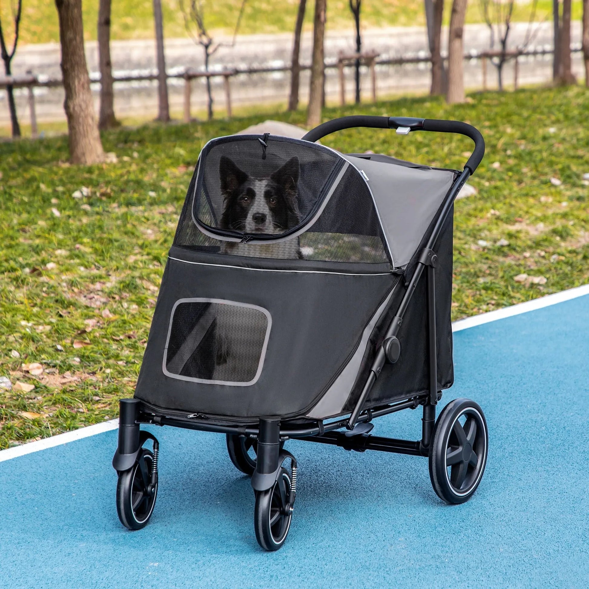 Berry Charmz Pet Stroller for dogs and cats, one-click fold, universal front wheels, shock absorber, with storage bags and...