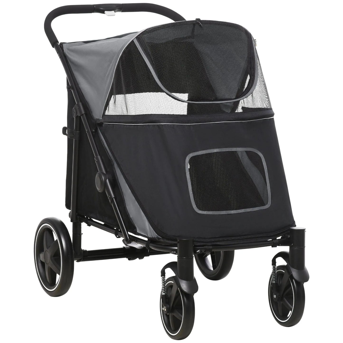 Pet Stroller Dog Cat Carriage by Berry Charmz, featuring one-click fold, universal front wheels, and mesh window, in defau...