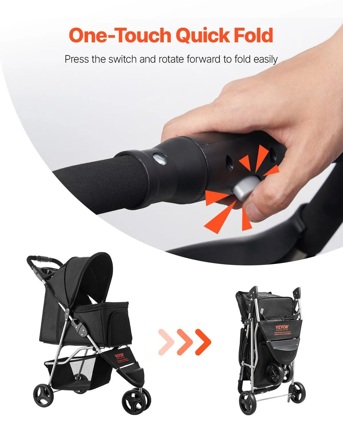 Foldable Berry Charmz 3 Wheels Dog Stroller in medium size, designed for pets up to 35lbs, perfect for travel and outdoor ...