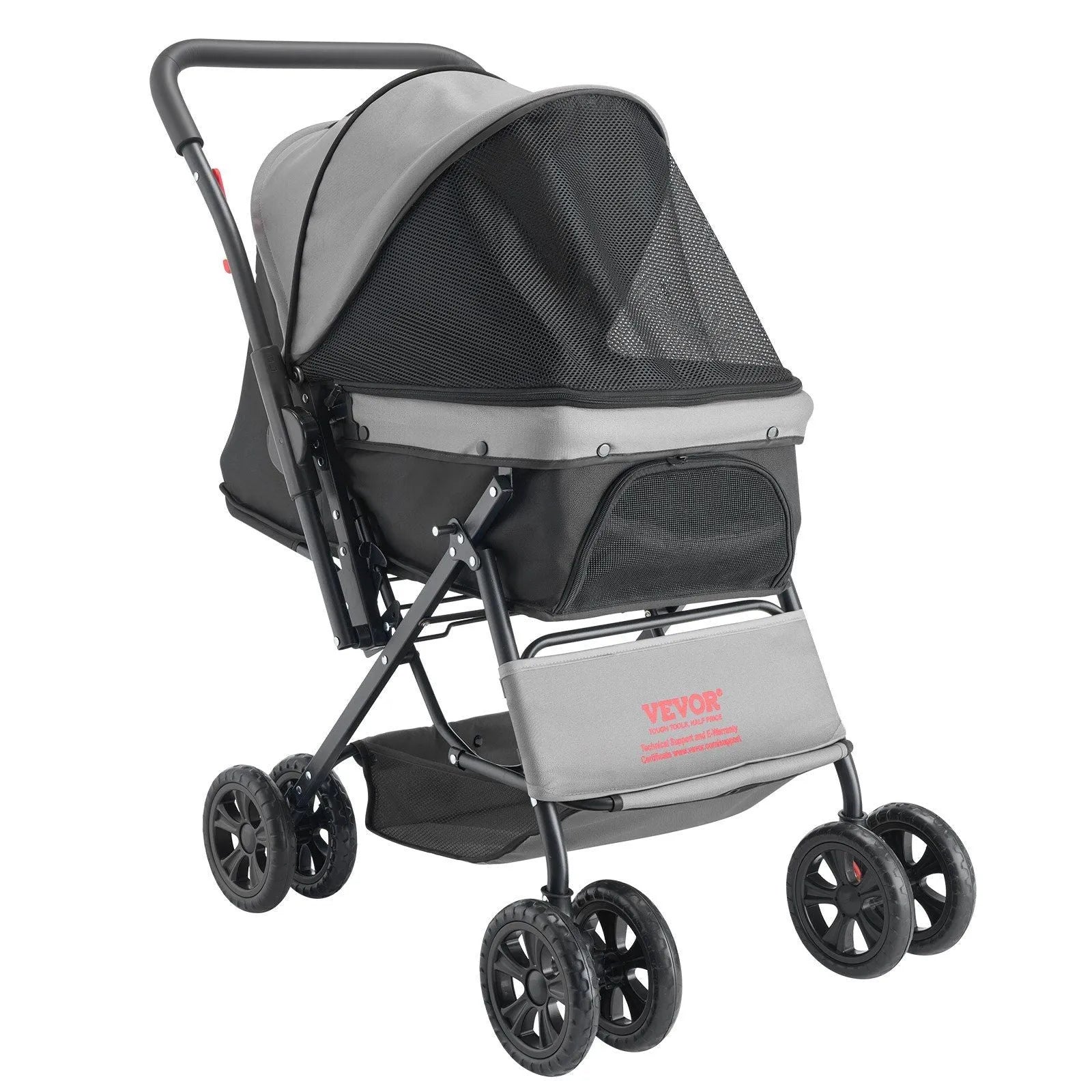 Foldable 4-wheel pet stroller by Berry Charmz, designed for dogs up to 44lbs, featuring a reversible handle in vibrant color.