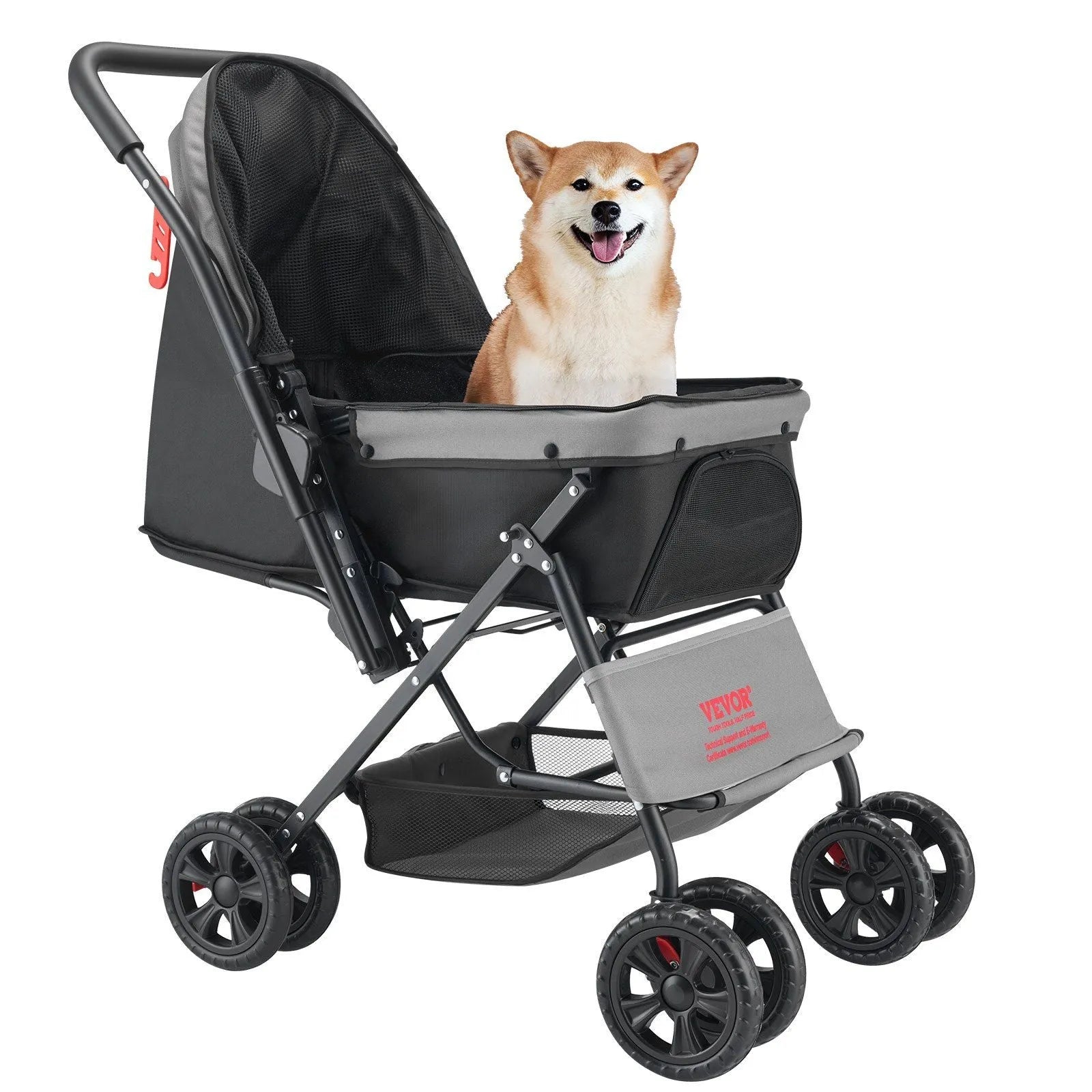 Foldable Berry Charmz Pet Stroller with 4 wheels, reversible handle, supports dogs up to 44lbs, ideal for travel.