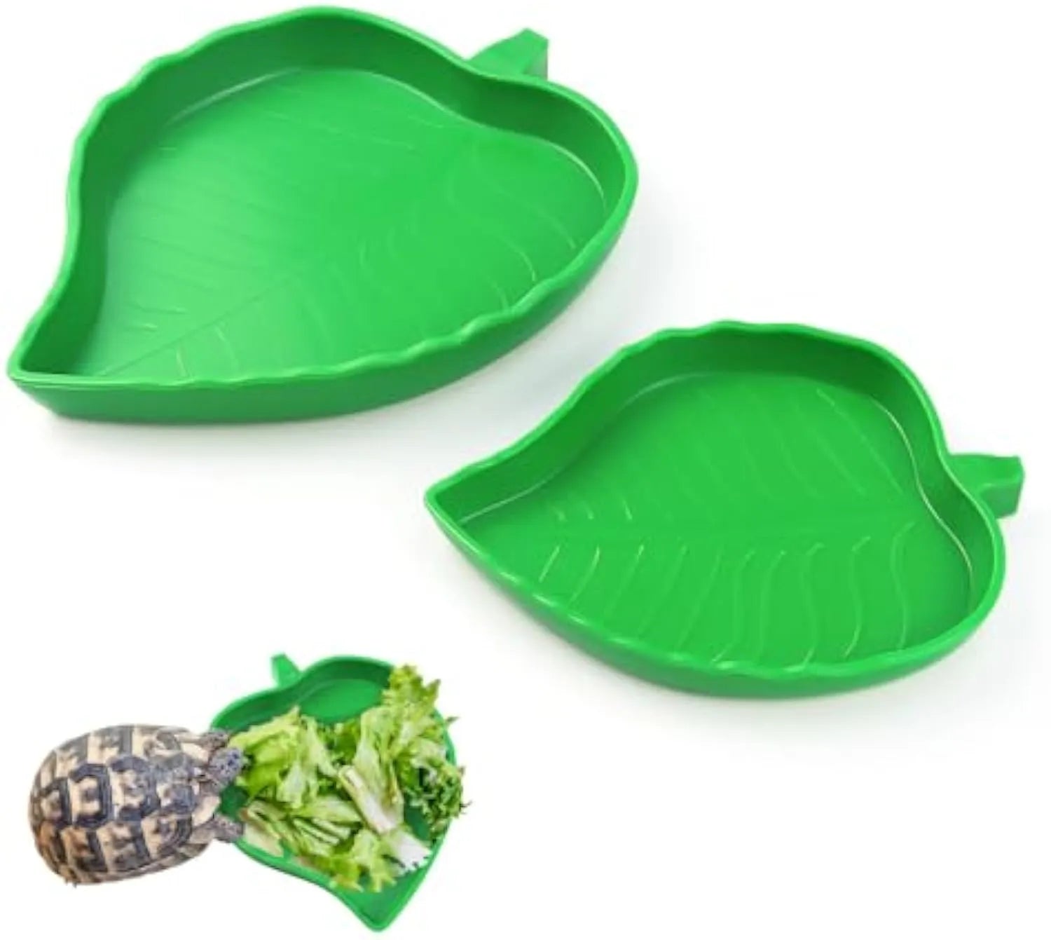Pet Zen - 2 Pcs Leaf Reptile Food Water Bowl Plate Dish For Tortoise, Lizards, Young Bearded Dragons, Small Snakes, 2 Size...