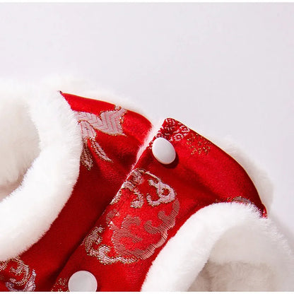 Pet Zen - Autumn And Winter New Year's Clothes For Cats And Dogs, Festive Chinese-style Brocade Two-legged Cotton-padded J...