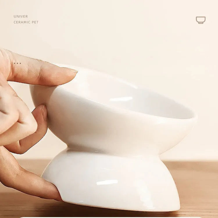 Pet Zen - Cat Bowl Ceramic Cat Food Bowl Cat Food Basin Plate Feeding Water Oblique Rice Bowl Feeding Bowl Protecting Cerv...