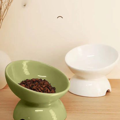 Pet Zen - Cat Bowl Ceramic Cat Food Bowl Cat Food Basin Plate Feeding Water Oblique Rice Bowl Feeding Bowl Protecting Cerv...