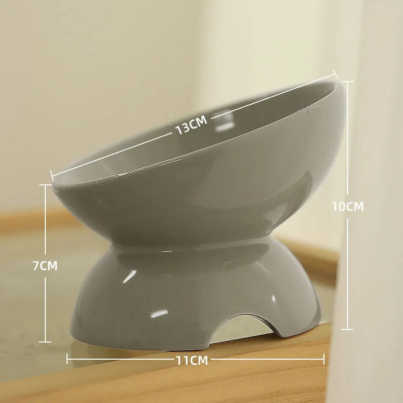 Pet Zen - Cat Bowl Ceramic Cat Food Bowl Cat Food Basin Plate Feeding Water Oblique Rice Bowl Feeding Bowl Protecting Cerv...
