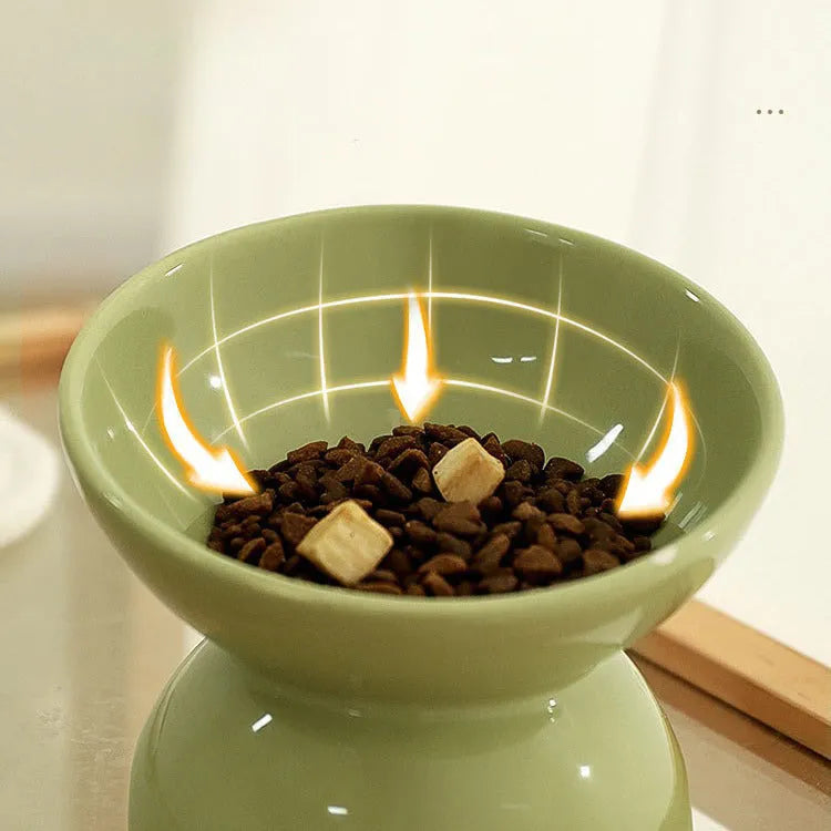 Pet Zen - Cat Bowl Ceramic Cat Food Bowl Cat Food Basin Plate Feeding Water Oblique Rice Bowl Feeding Bowl Protecting Cerv...