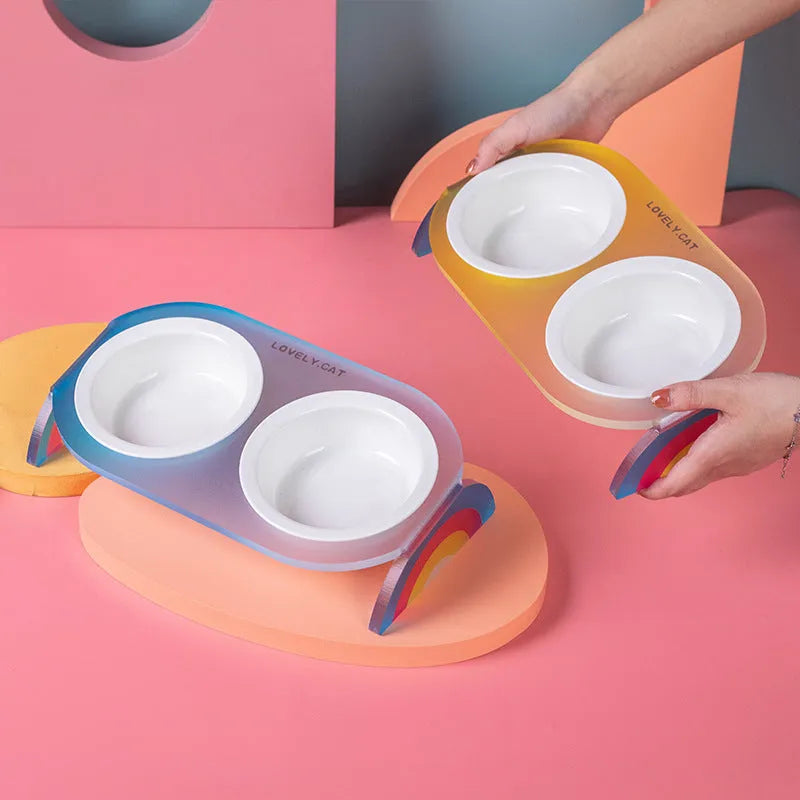 Pet Zen - Cat Bowl Ceramic Double Bowl Water Bowl Grain Bowl High Leg Pet Bowl - Bowls