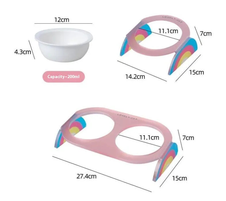 Pet Zen - Cat Bowl Ceramic Double Bowl Water Bowl Grain Bowl High Leg Pet Bowl - Bowls