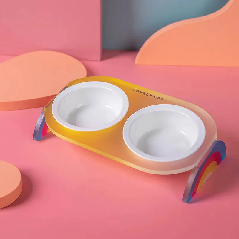 Pet Zen - Cat Bowl Ceramic Double Bowl Water Bowl Grain Bowl High Leg - Bowls