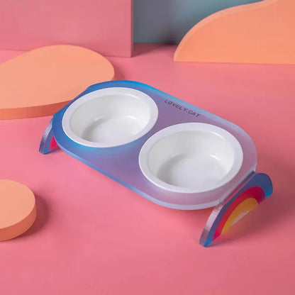 Pet Zen - Cat Bowl Ceramic Double Bowl Water Bowl Grain Bowl High Leg Pet Bowl - Bowls