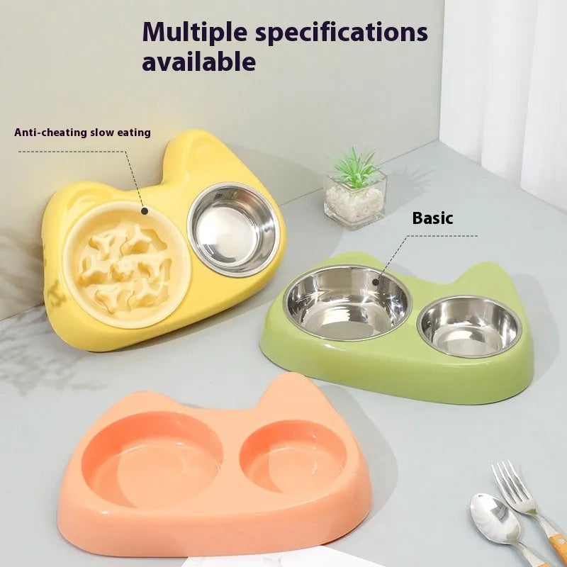 Pet Zen - Cat Bowl Large And Small Eyes Slow Food Stainless Steel Two-in-one Pet Bowl - 0