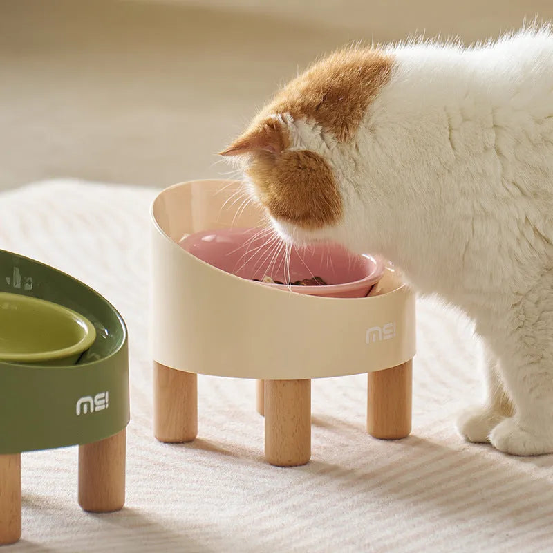 Pet Zen - Cat Ceramic Food Basin High Foot Oblique Mouth Neck Protection Bowl Anti-tumble - 0