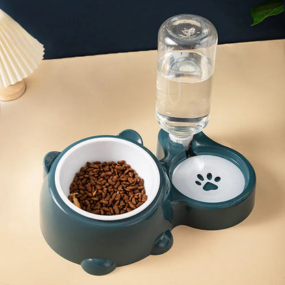 Pet Zen - Cat Food And Water Bowl Set - 16 Degree Tilted Dog Dish With Water Dispenser Removable Pet Feeder Bowl Dog Drink...