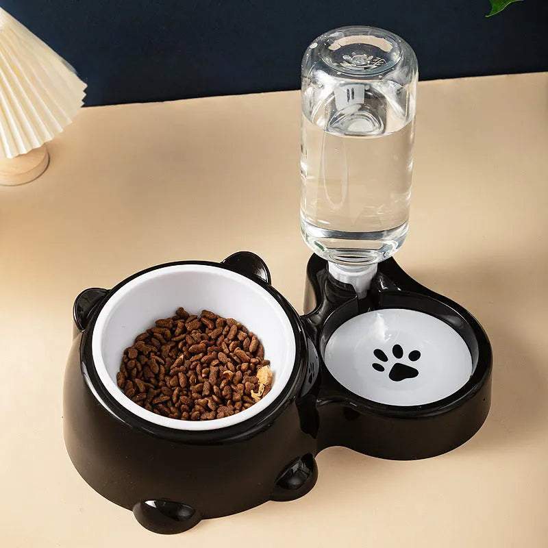 Pet Zen - Cat Food And Water Bowl Set - 16 Degree Tilted Dog Dish With Water Dispenser Removable Pet Feeder Bowl Dog Drink...