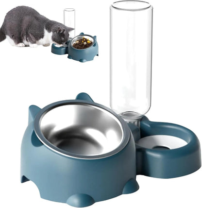 Pet Zen - Cat Food And Water Bowl Set - 16 Degree Tilted Dog Dish With Water Dispenser Removable Pet Feeder Bowl Dog Drink...
