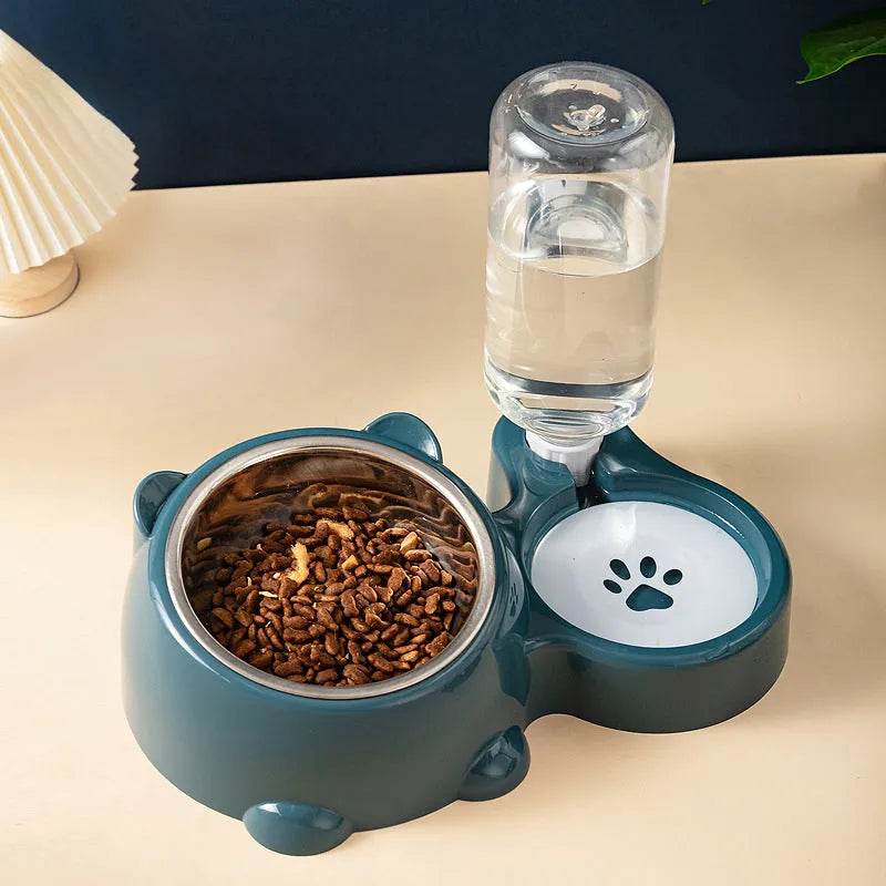 Pet Zen - Cat Food And Water Bowl Set - 16 Degree Tilted Dog Dish With Water Dispenser Removable Pet Feeder Bowl Dog Drink...