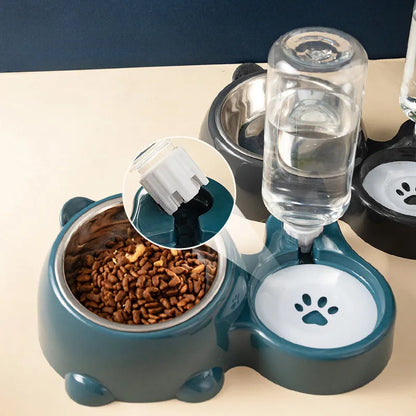 Pet Zen - Cat Food And Water Bowl Set - 16 Degree Tilted Dog Dish With Water Dispenser Removable Pet Feeder Bowl Dog Drink...