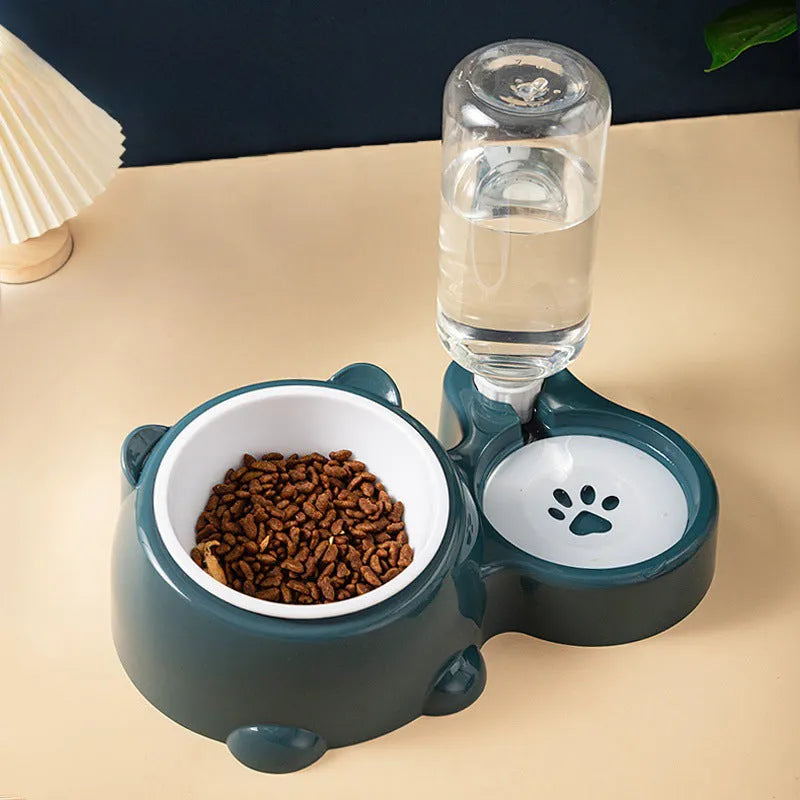 Pet Zen - Cat Food And Water Bowl Set - 16 Degree Tilted Dog Dish With Water Dispenser Removable Pet Feeder Bowl Dog Drink...