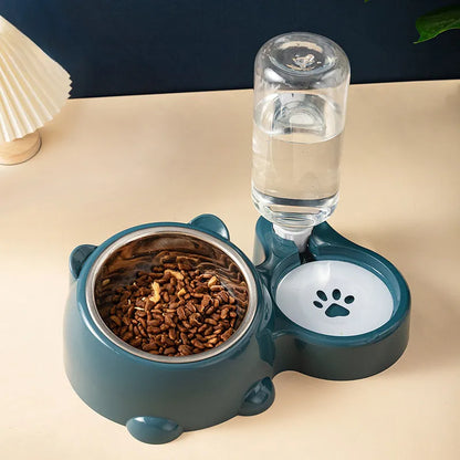 Pet Zen - Cat Food And Water Bowl Set - 16 Degree Tilted Dog Dish With Water Dispenser Removable Pet Feeder Bowl Dog Drink...