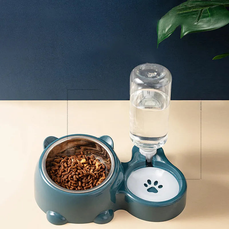 Pet Zen - Cat Food And Water Bowl Set - 16 Degree Tilted Dog Dish With Water Dispenser Removable Pet Feeder Bowl Dog Drink...