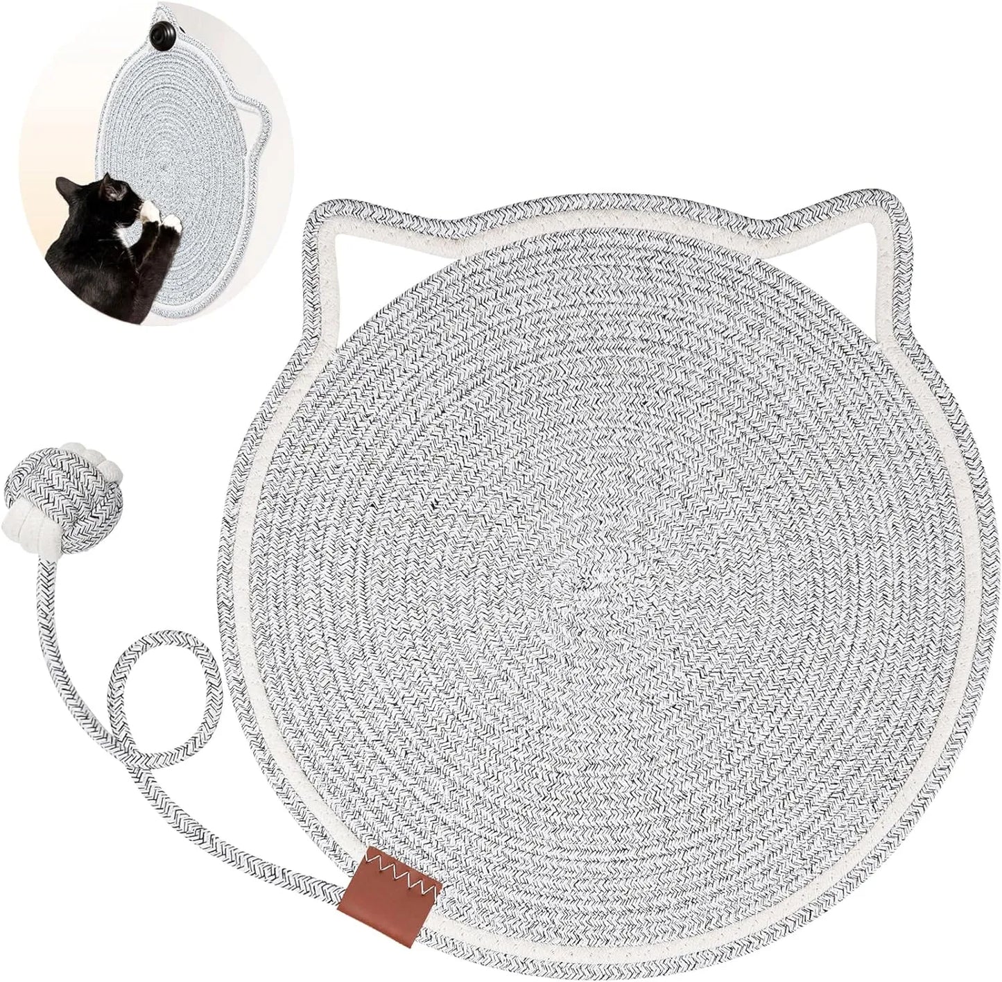 Pet Zen - Cat Scratcher Mat Natural Cotton Rope Cat Scratch Pad Round Horizontal Floor Cat Scratching Pads For Indoor Cats...
