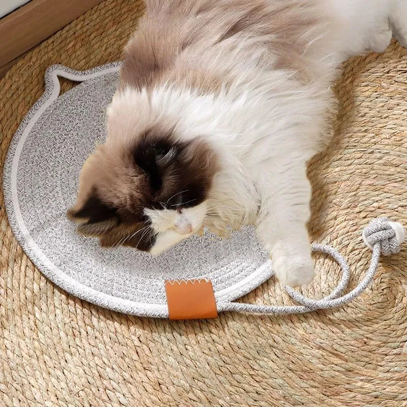 Pet Zen - Cat Scratcher Mat Natural Cotton Rope Cat Scratch Pad Round Horizontal Floor Cat Scratching Pads For Indoor Cats...