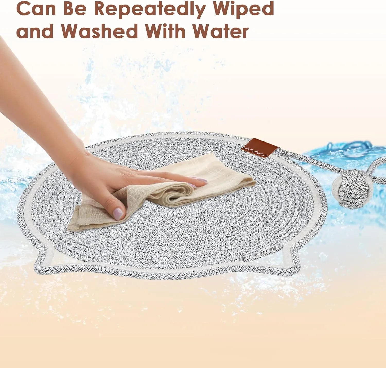 Pet Zen - Cat Scratcher Mat Natural Cotton Rope Cat Scratch Pad Round Horizontal Floor Cat Scratching Pads For Indoor Cats...