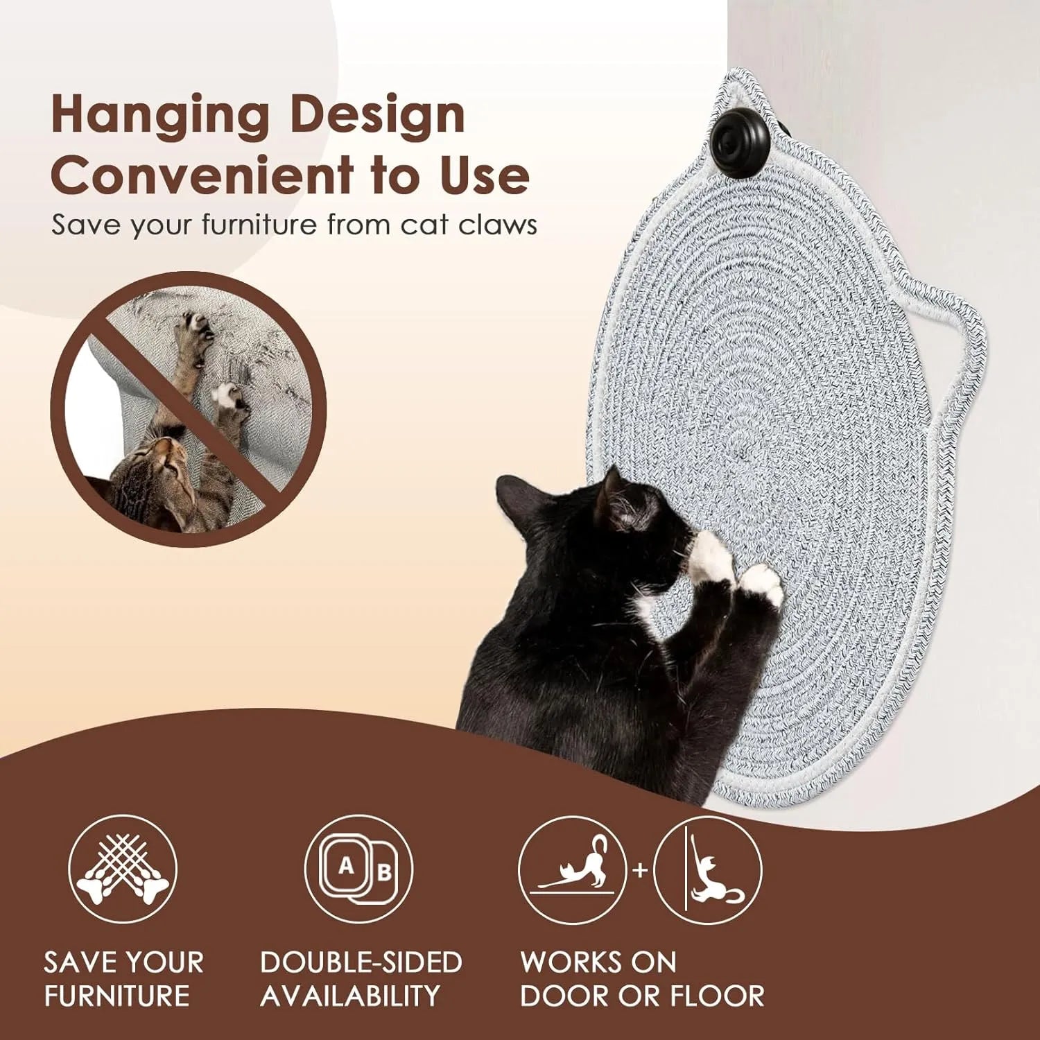 Pet Zen - Cat Scratcher Mat Natural Cotton Rope Cat Scratch Pad Round Horizontal Floor Cat Scratching Pads For Indoor Cats...