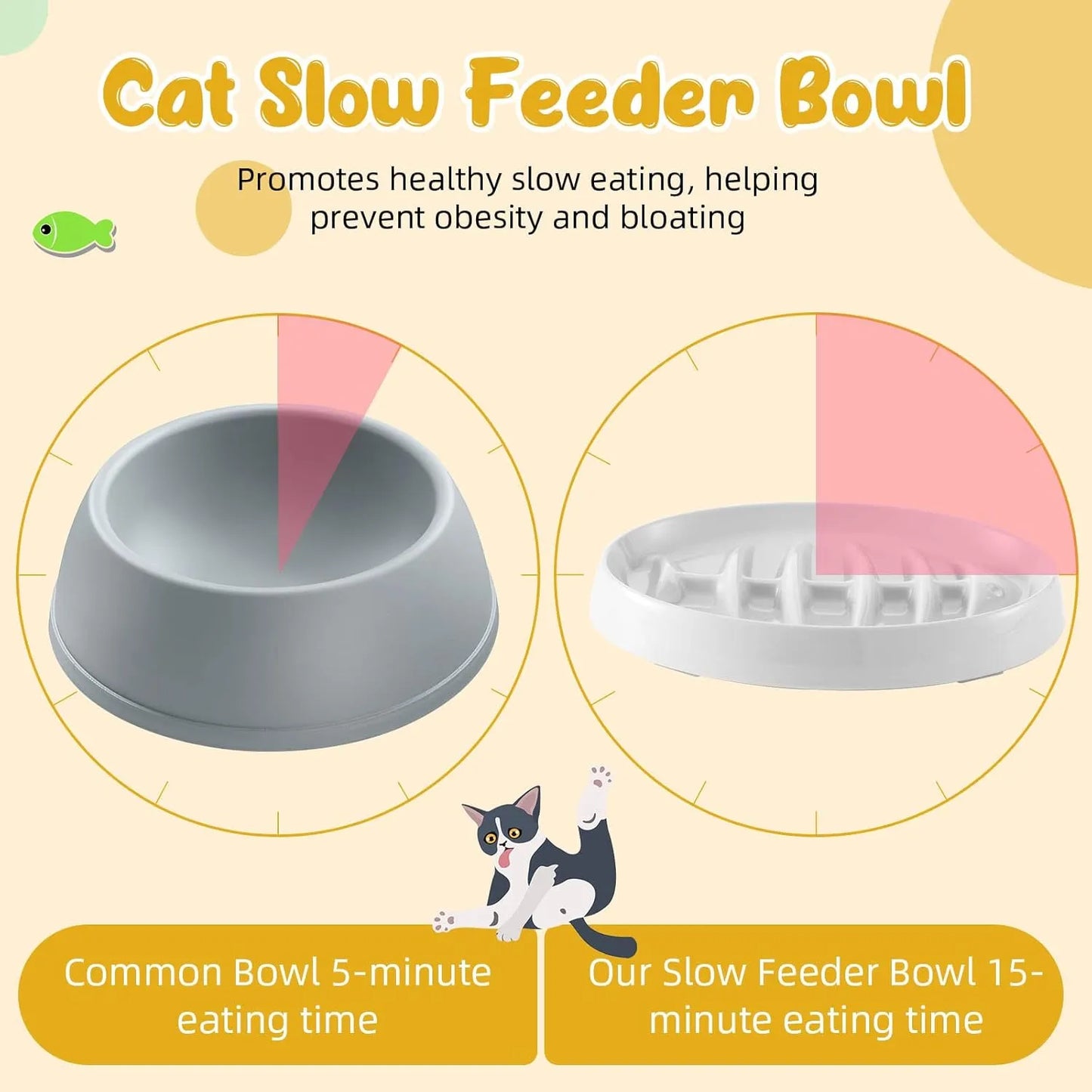 Pet Zen - Cat Slow Feeder Bowl Slow Feed Cat Dish Fishbone Cat Slow - 4