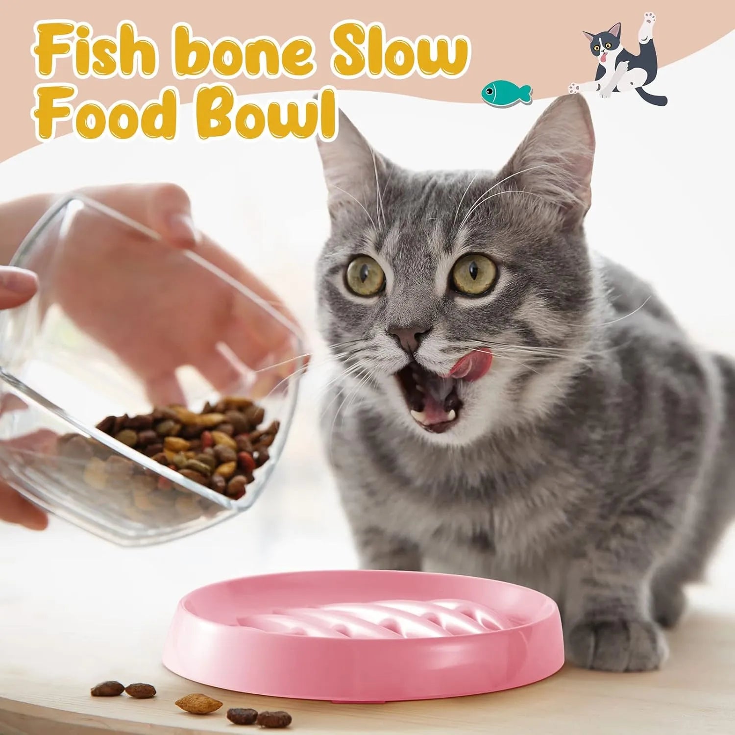 Pet Zen - Cat Slow Feeder Bowl Slow Feed Cat Dish Fishbone Cat Slow - 4