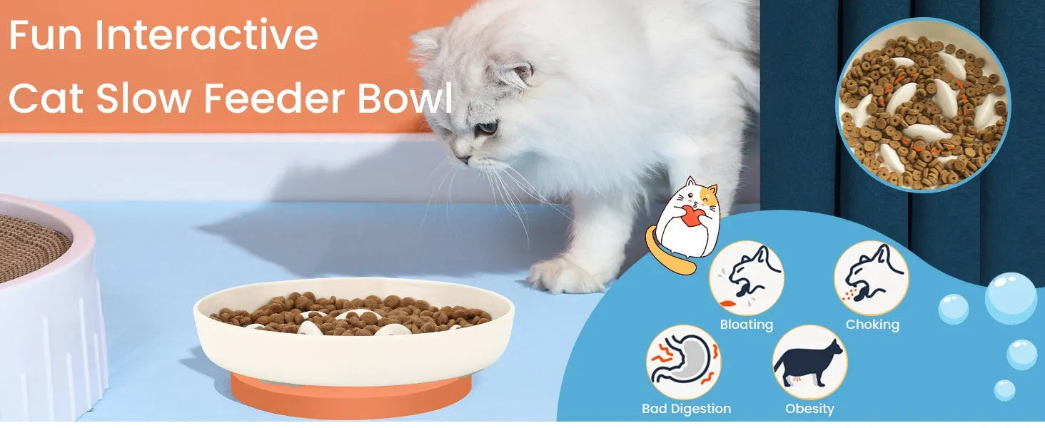 Pet Zen - Cat Slow Feeding Bowl Anti-swallowing Healthy Diet Pet Food Bowl Non-slip Whale-shaped Raised Edge Anti-spill-ov...