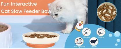 Pet Zen - Cat Slow Feeding Bowl Anti-swallowing Healthy Diet Pet Food Bowl Non-slip Whale-shaped Raised Edge Anti-spill-ov...