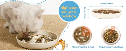 Pet Zen - Cat Slow Feeding Bowl Anti-swallowing Healthy Diet Pet Food Bowl Non-slip Whale-shaped Raised Edge Anti-spill-ov...