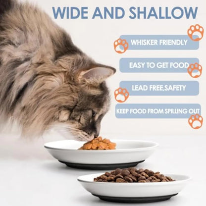 Pet Zen - Ceramic Cat Food Bowls Whisker Friendly Cat Bowls With Nonslip Silicone Bottom Cat Food Dishes For Food And Wate...
