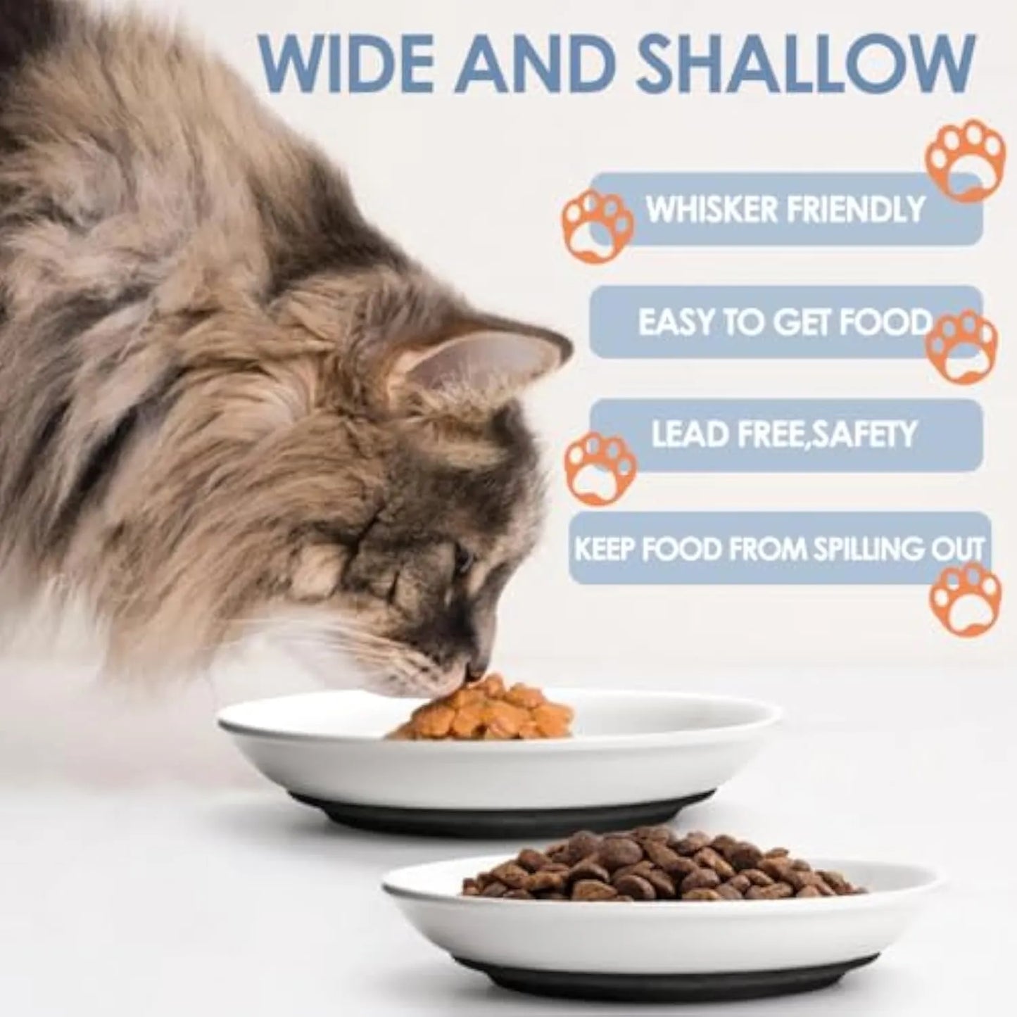 Pet Zen - Ceramic Cat Food Bowls Whisker Friendly Cat Bowls With Nonslip Silicone Bottom Cat Food Dishes For Food And Wate...
