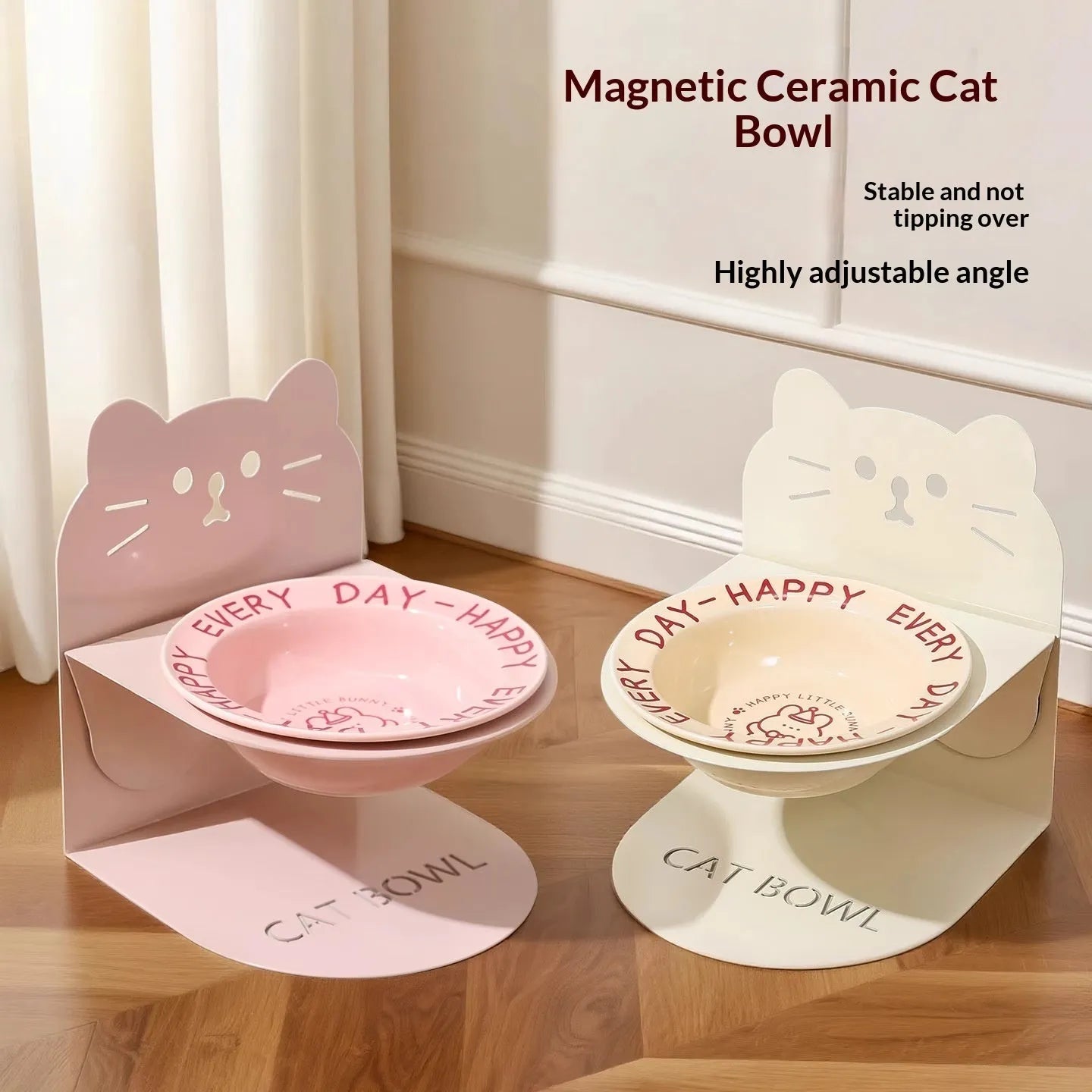 Pet Zen - Ceramic Cat Food Cat Magnetic High-legged Cat Bowl Stand Cat Food Bowl Cervical Spine Protection Dog Bowl - Cat ...