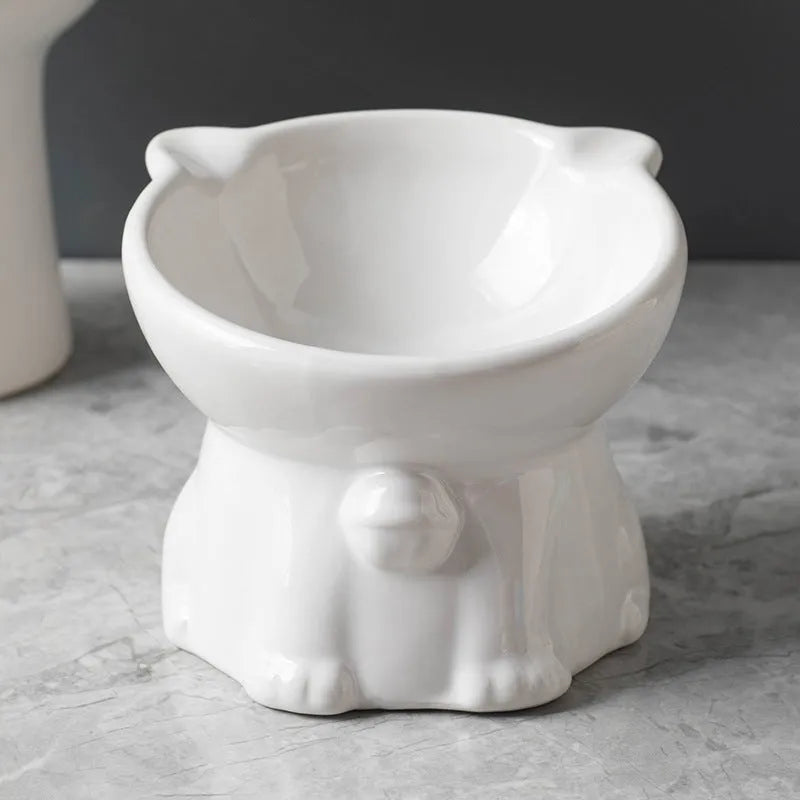 Pet Zen - Ceramic Cute Black Drinking High Foot Cat Bowl Pet Supplies - Cat Bowls & Feeders